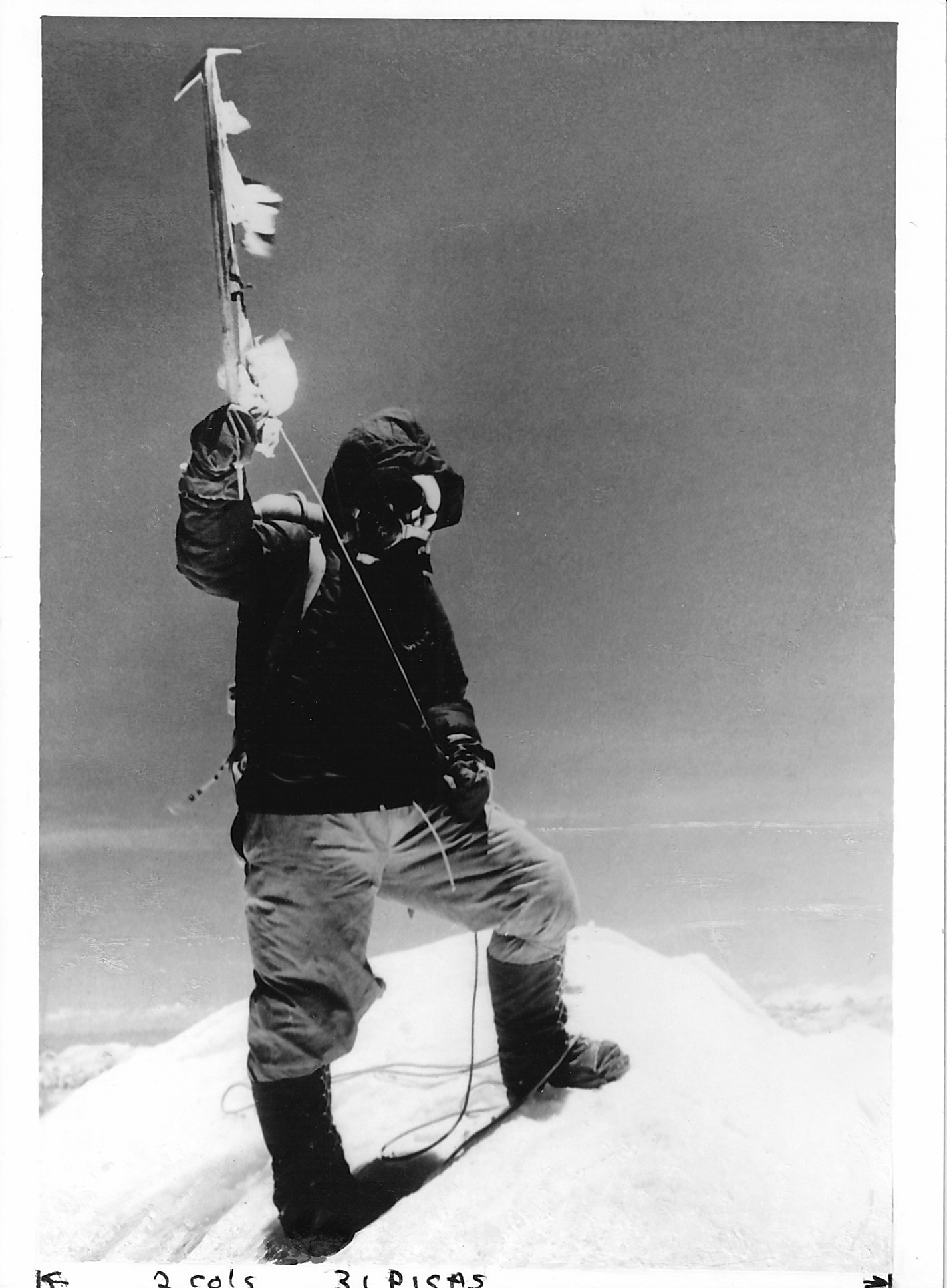 A photo of Tenzing Norgay taken by Edmund Hillary on the summit of Mount Everest